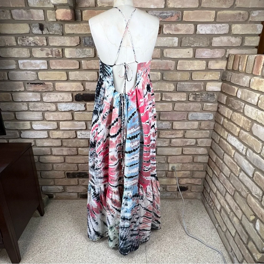 YOUNG FABULOUS & BROKE Strawberry Tropics Tie Dye Haisley Tiered Maxi Dress